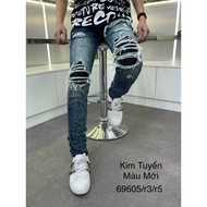 Amiri men's jeans with blue button buckle and black patch, new hot trend 2023