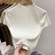 E1Women's 3-inch turtleneck turtleneck turtleneck sweater in super soft rabbit fur, short-sleeved kn