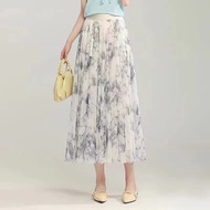 Women Chinese Gauze Skirt Half-Length Skirt High Ink Printed Classy Gauze Two Sides Words.1.23
