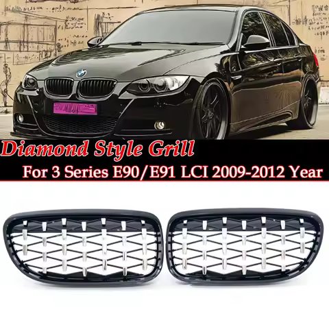 For BMW 3 Series E90 E91 LCI Diamond Star Chrome Grille Grill Compatible with Saloon Touring 2009 -2