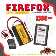 ชุดแบตลิโพ FireFox 11.1V 1300 mAh 20C Li-po for ares AMOBA ที่ชาร์จ และตัวเช็คเซลล์ แบตลิโพ 3 เซลล์