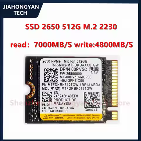 Original SSD For Micron 2650 512G 1TB PCIe 4.0 M.2 2230 NVME Solid State Drive is suitable for compu