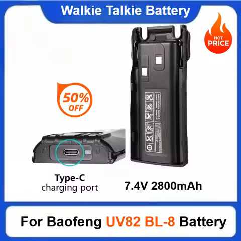 2800mAh for Baofeng UV82 BL-8 Battery Type-C Charger for UV82 Plus UV-8D UV-82WX UV-89 Rechargeable 