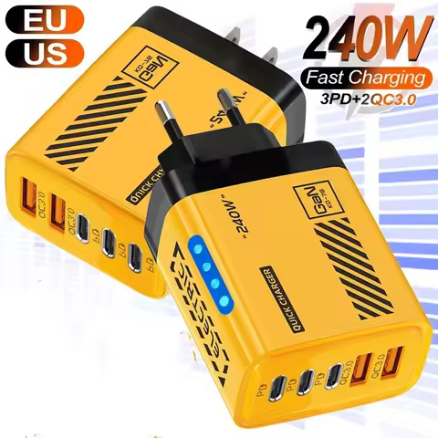Multi-Port 240W USB C PD Fast Charger GaN Desktop 5 Ports for iPhone 16 17 Pro Samsung Huawei Xiaomi