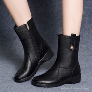 Fall and winter mid-calf boots padded slope heel cotton boots non-slip Martin boots