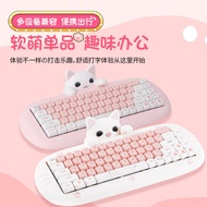 Cartoon Cute Wireless Bluetooth Three-Mode Gaming Mechanical Keyboard for Office, Luminous Cat Desig
