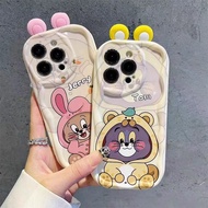 Tom & Jerry Couple Phone Case with 3D Ears, Cute Cartoon Wavy Edge Cover For OPPO A5 A6 A3 Pro A5S A