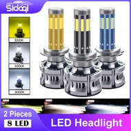 2Pieces H11 LED Headlight Car Fog lights 8-Side 3-Color Waterproof 9005/9006 Auto LED Headlamp H1/H3