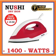 NUSHI DRY IRON NDI-3014 / TEFLON COATING / 1400 WATTS POWERFULL / LIGHT WEIGHT / SG PLUG / 1 YR WARRANTY / FAST SHIPPING