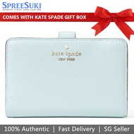 Kate Spade Wallet In Gift Box Medium Wallet Leila Pebbled Leather Compact Bifold Dewy Blue # WLR00394