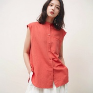 UNIQLO เสื้อเชิ้ตตัวยาวแขนกุดผ้าลินินของผู้หญิงสำหรับครอบครัวอย่างเป็นทางการ24คอตั้งสีทึบนำเข้าใหม่2