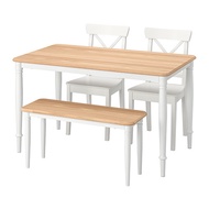 DANDERYD/INGOLF 餐桌椅組, 實木貼皮, 橡木 白色/白色, 130x80 公分