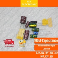 100uF Aluminum Electrolytic Capacitor 6.3v 10v 16v 25v 35v 50v 63v 80v