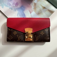 ❤️盒子 防塵都有 特殊絕版款 LV 紅皮革拼經典花紋釦式長夾
