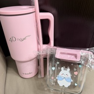粉紅色保溫隨行杯 30oz+ 粉紅色玻璃食物盒 焗爐 微波爐 洗碗機適用