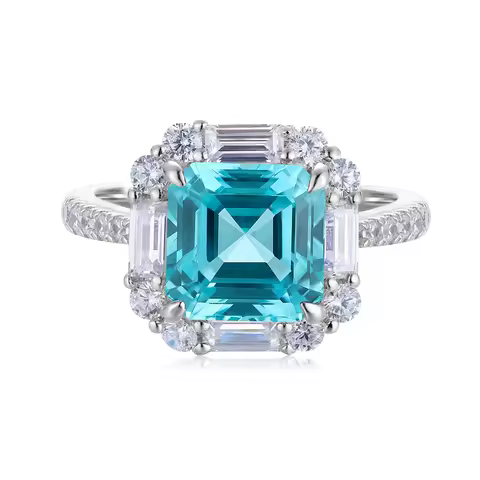 Fashion Jewelry Asscher Cut Lab Grown Paraiba Ring For Daily Wear Gift Sterling Silver Gemstoone Wom