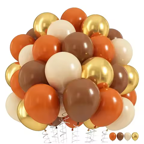 40pcs Orange Brown Balloons Set, 10 Inch Burnt Orange Metallic Gold Latex Balloons for Thanksgiving 