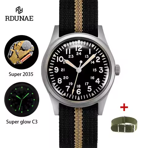 2025 New RDUNAE RA03 34.5mm Military Men Vintage Quartz Watch G10 Miyota 2035 Watches K1 Mineral Gla