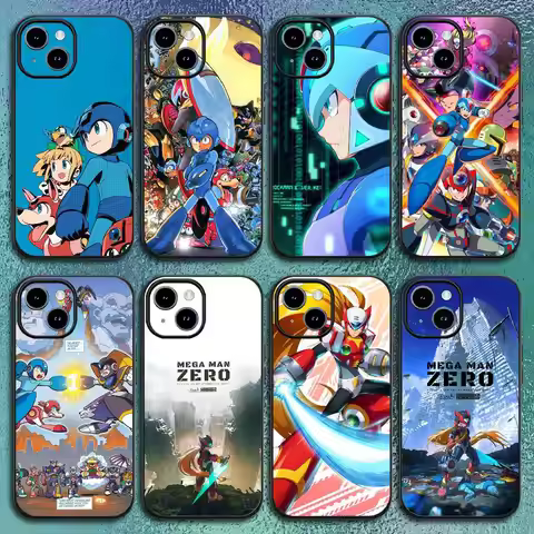 R-Rockman Mega Man anime game Phone Case For IPhone 17 12 13 14 15 16Pro Max Plus Classic black soft