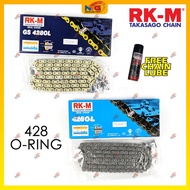 RKM Motorcycle Chain 428 O-Ring Seal Rantai High Quality Heavy Duty RK-M (FOC Chain Lube)