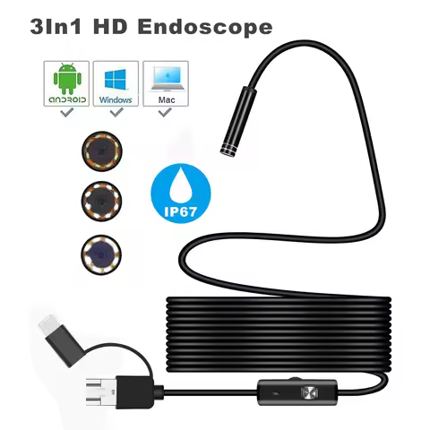 8mm lens Camera Endoscope HD 1200P IP6 2M Hard Flexible Tube Mirco USB Type-C Borescope Video Inspec