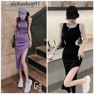 Long maxi tank top dress with cut-out waist, BODY DRESS Sleeveless CUT WAIST SIEU IU GG alohashop91