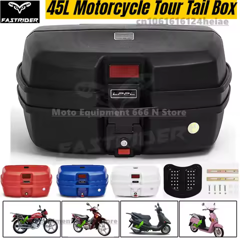Motorcycle Top Box 45L Universal Storage 2 Helmet Motorcycle Tail Box Rear Case with 2 Keys Scooter 