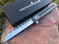 TACTICAL GEARZ Titanium Pocket Folding Knife for EDC! Solid Tc4 Titanium Handle. D2 Steel Tanto Blad