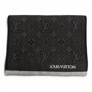 全新 ▼LOUIS VUITTONLouis Vuitton 2025 年 M73468 My Monogram Eclipse 圍巾，100% 羊毛，飾有品牌標誌刺繡，黑色/灰色，意大利製造，正品男