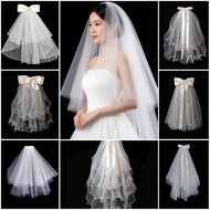 White Bridal Veil V01 Ribbon Wedding Veil BIG Bow Hair Clip