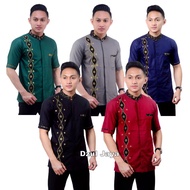 Kemeja Pria Lengan Pendek Polos Kombinasi Batik / Baju Batik Pria Lengan Pendek / Baju Koko Pria Lengan Pendek
