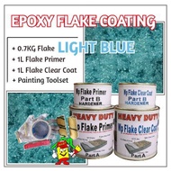 LIGHT BLUE FLAKE • Epoxy Flake Coating Set c/w Painting Toolset • Refurnishing Floor • No Hacking • Waterproofing