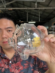 กระปุกออมสินหมู เป็นแก้วกระจก ขนาด 14x11x11 ออกใบกำกับภาษีได้ รหัสkornz6525