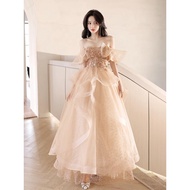 EAGLELY Womens Glamorous Champagne  Evening Dresses Dinner Dress Luxury French Off Shoulder Formal B
