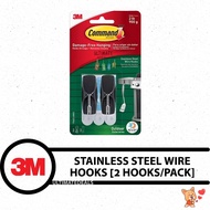 3M COMMAND 17065S-AWES Stainless Steel, Outdoor Weather Proof Wire Hooks 2/Pack (Up to 900g)