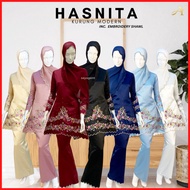 Baju Kurung Moden Sulam HASNITA with Shawl : Baju Tunang Raya 2023 Kenduri Hitam Putih Dusty Pink Re