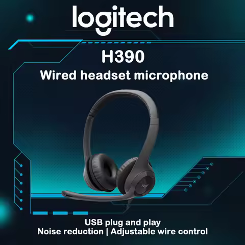 Logitech H390 USB Wired Headset Stereo Headphones with Noise‑Cancelling Microphone In‑Line Control f