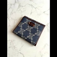 【LA LUNE】絕版古董包 Celine 牛仔藍凱旋門短夾 銀包 皮夾 中古包 二手包