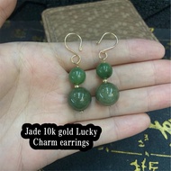 Green jade &amp; 10k gold lucky charm earrings