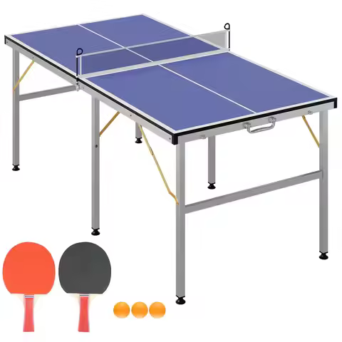 6X3ft Portable Ping Pong Table Professional Table Tennis Table With Net,2 Paddles and 3 Balls For Ad