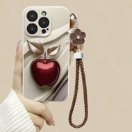 เคสโทรศัพท์ป้องกันหนาพิมพ์ลายแอปเปิ้ลแบบมินิมอลกันหล่นพร้อมสายคล้องคอ, เข้ากันได้กับ iPhone 15/XR/7/