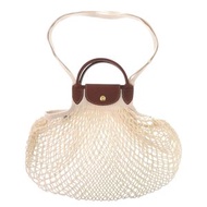 Longchamp Le Pliage Filet 網眼包，2 用，10121，HVH 棉和俄羅斯皮革，ECRUブラウン象牙色，肩包/手提包，0026 [二手]。