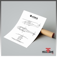 [Poster Only] Airbus H175 Helicopter Minimal Blueprint Style Aircraft Art  Large Poster Print / Wall