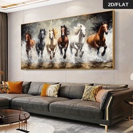 2D Flat Surface, 2D Flat Canvas Art Printing-1 Piece Frameless Modern Abstract Six Horses Running Wa