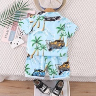 [Limited Time Seckill] Boys Hawaii Style Short-Sleeved Shirt Shorts Two-Piece Thin Beachwear Summer 