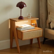 Bedside Table Modern Rack Storage Bedroom Cherry Wood I1Solid Wood Light Luxury Rattan Bedside Cabin