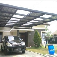 kanopi minimalis kombinasi canopy atap spandek transparan rangka hollo