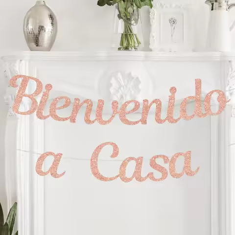 Spanish Bienvenido a Casa Welcome Home Banner, Mexican Fiesta Welcome Party Decor, Rose Gold Welcome