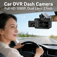Kamera Kereta 3-Lensa - Front/Rear/Inside Recording + WiFi Mobile App | 3-Channel Dash Cam 3" HD | N