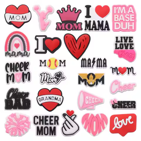 1-25Pcs Cheer Mom Grandma Garden Shoe Buckle Charms I Love Mama Woman Decorations DIY Best Mother's 